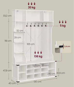 Kledingrek met Kapstok, Schoenenrek en Zitbank – 4-in-1 Halmeubel