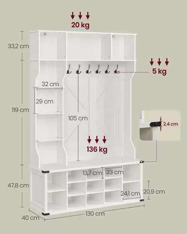 Kledingrek met Kapstok, Schoenenrek en Zitbank – 4-in-1 Halmeubel