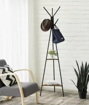 Vrijstaand Kledingrek met Kapstok en Vintage Legplanken – Industrieel Design