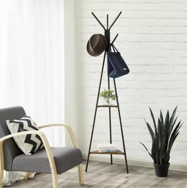 Vrijstaand Kledingrek met Kapstok en Vintage Legplanken – Industrieel Design