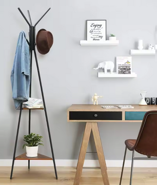 Vrijstaand Kledingrek met Kapstok en Vintage Legplanken – Industrieel Design