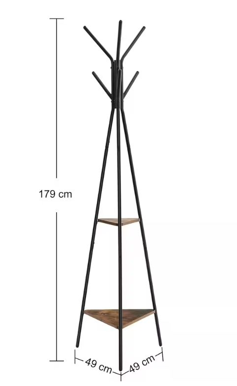 Vrijstaand Kledingrek met Kapstok en Vintage Legplanken – Industrieel Design