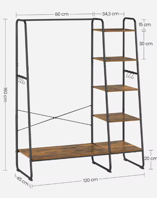 Multifunctioneel Kledingrek met Kapstok, Schoenenrek & Legplanken – Industrieel Design