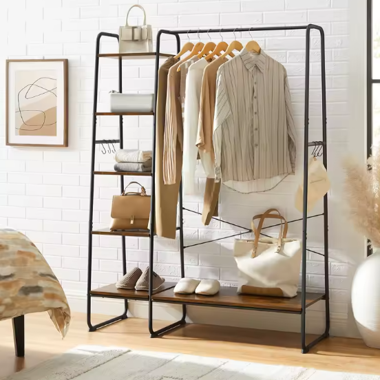Multifunctioneel Kledingrek met Kapstok, Schoenenrek & Legplanken – Industrieel Design