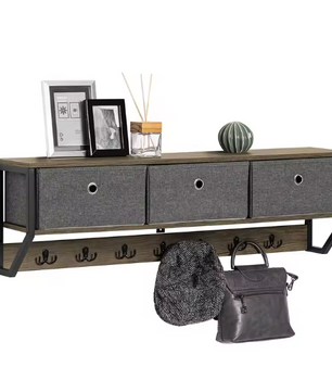 Wandkapstok met 3 Opbergmanden & 7 Haken – MDF & Metaal, Compact en Stijlvol