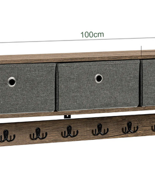 Wandkapstok met 3 Opbergmanden & 7 Haken – MDF & Metaal, Compact en Stijlvol