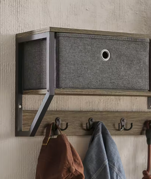 Wandkapstok met 3 Opbergmanden & 7 Haken – MDF & Metaal, Compact en Stijlvol