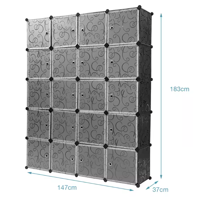Opvouwbare Kast met 20 Kubussen & 2 Kledingroedes – Modulair en Ruim