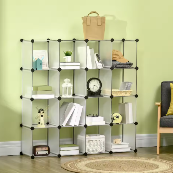Modulaire Opvouwbare Kast met 16 Kubussen – Transparant & Ruim