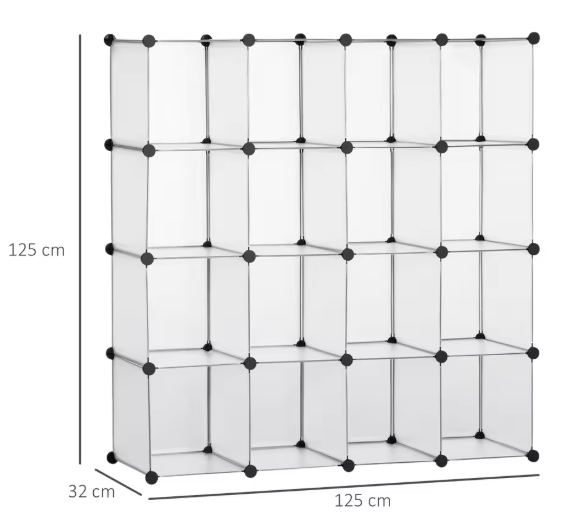 Modulaire Opvouwbare Kast met 16 Kubussen – Transparant & Ruim