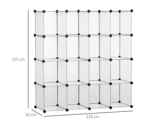 Modulaire Opvouwbare Kast met 16 Kubussen – Transparant & Ruim