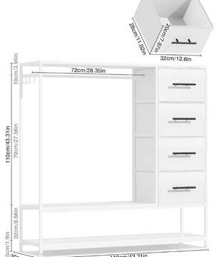 Open Kledingrek met 4 Stoffen Lades, Kledingroede & Haken – Metaal & MDF