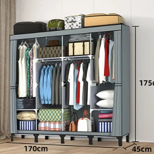 Opvouwbare Stoffen Kledingkast – 170×45×175 cm, Met Roede & Planken, Stabiel en Ruim