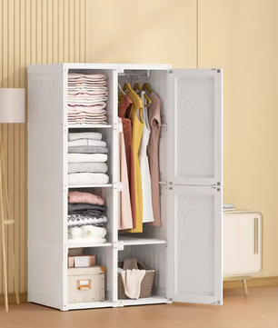 Opvouwbare Kledingkast van PP – 136×69×50 cm, Met Roede & Compartimenten, Stabiel en Ruim