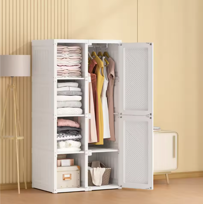 Opvouwbare Kledingkast van PP – 136×69×50 cm, Met Roede & Compartimenten, Stabiel en Ruim