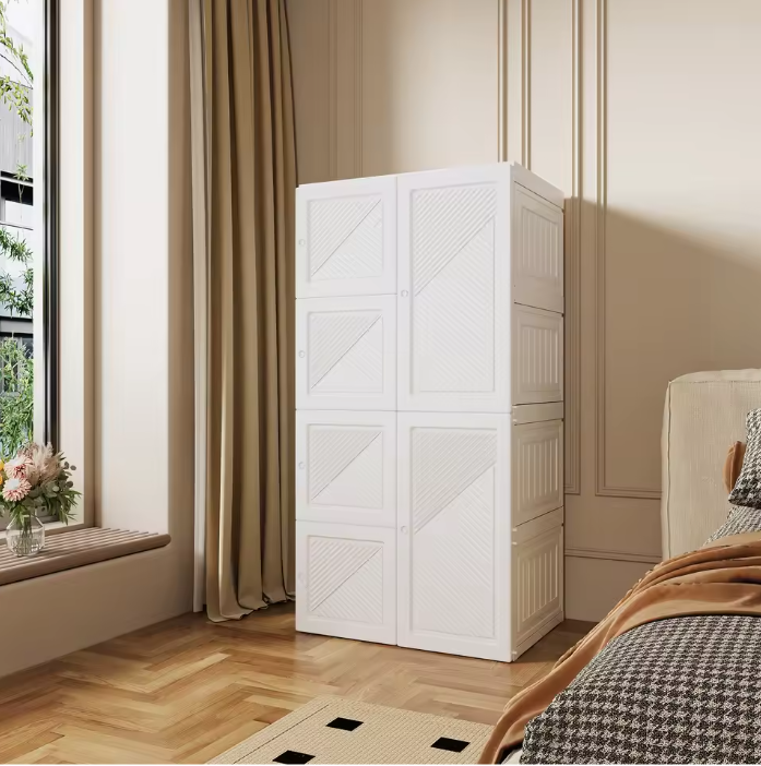 Opvouwbare Kledingkast van PP – 136×69×50 cm, Met Roede & Compartimenten, Stabiel en Ruim