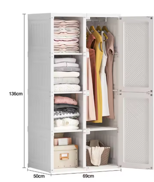 Opvouwbare Kledingkast van PP – 136×69×50 cm, Met Roede & Compartimenten, Stabiel en Ruim