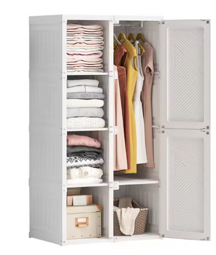 Opvouwbare Kledingkast van PP – 136×69×50 cm, Met Roede & Compartimenten, Stabiel en Ruim