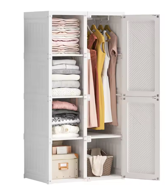 Opvouwbare Kledingkast van PP – 136×69×50 cm, Met Roede & Compartimenten, Stabiel en Ruim