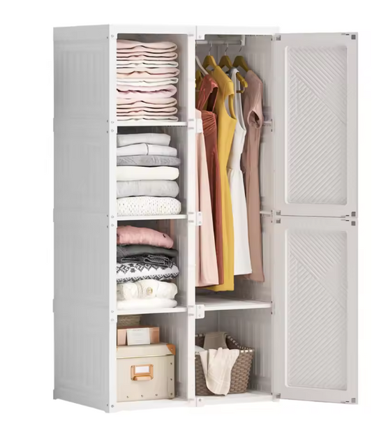 Opvouwbare Kledingkast van PP – 136×69×50 cm, Met Roede & Compartimenten, Stabiel en Ruim