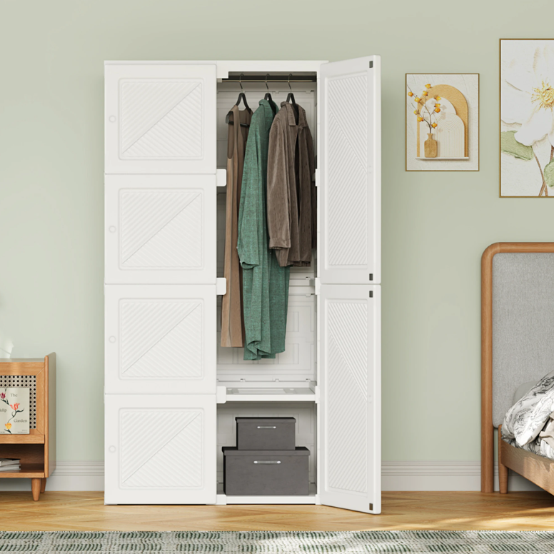 Opvouwbare Kledingkast van PP – 136×69×50 cm, Met Roede & Compartimenten, Stabiel en Ruim
