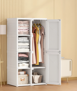 Opvouwbare Kledingkast van PP – 136×69×50 cm, Met Roede & Compartimenten, Stabiel en Ruim