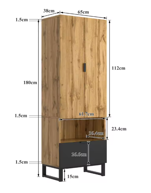Smalle Kledingkast met Schuiflade & Verstelbare Planken – Met Kledingroede, Vrijstaand en Functioneel