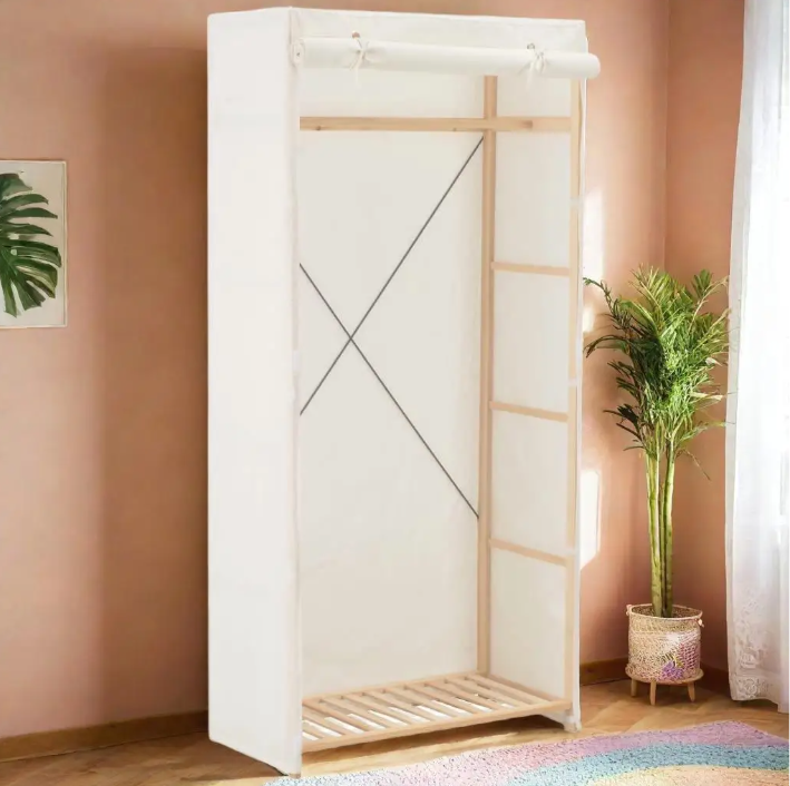 Opvouwbare Stoffen Kledingkast – 79×40×170 cm, Met Roede & Stoffenhoes, Lichtgewicht en Functioneel