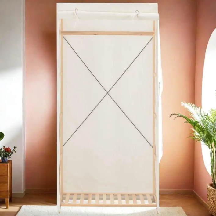 Opvouwbare Stoffen Kledingkast – 79×40×170 cm, Met Roede & Stoffenhoes, Lichtgewicht en Functioneel