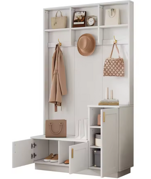 Halboom met Bank, Schoenenrek & Open Vakken – 200×120×40 cm, Wit