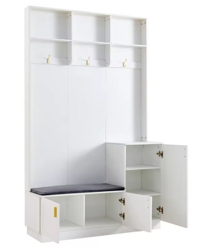 Halboom met Bank, Schoenenrek & Open Vakken – 200×120×40 cm, Wit