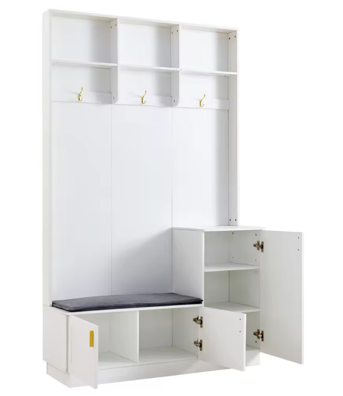 Halboom met Bank, Schoenenrek & Open Vakken – 200×120×40 cm, Wit