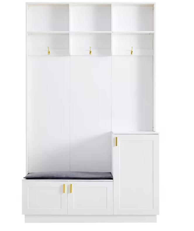 Halboom met Bank, Schoenenrek & Open Vakken – 200×120×40 cm, Wit