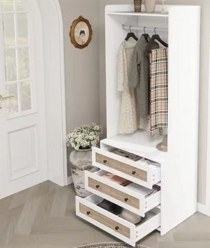 Witte Boho Kledingkast met 3 Lades – 70×48×180 cm, Stijlvol en Functioneel