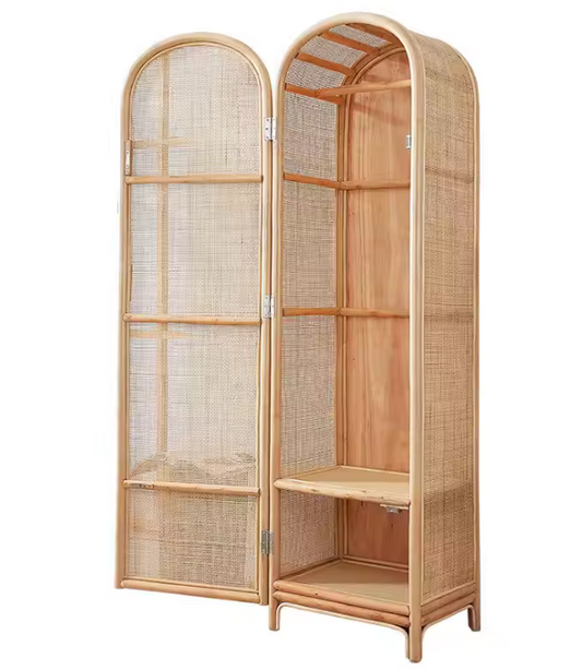 Japans Rotan Kast met Deur – Natuurlijke Houten Opbergkast