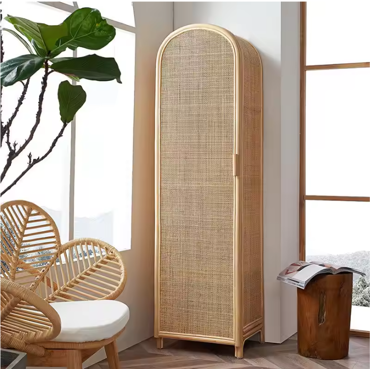 Japans Rotan Kast met Deur – Natuurlijke Houten Opbergkast