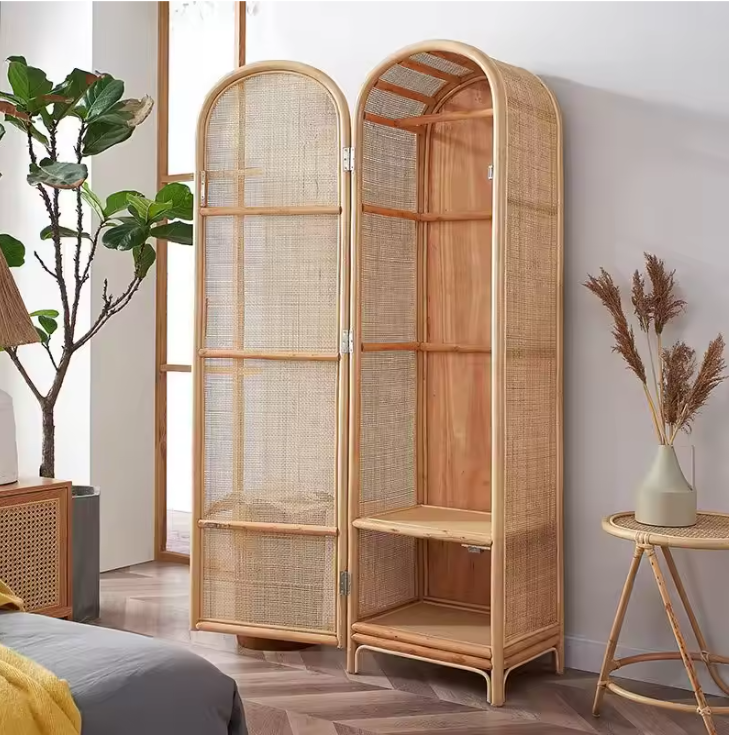 Japans Rotan Kast met Deur – Natuurlijke Houten Opbergkast