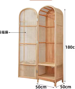 Japans Rotan Kast met Deur – Natuurlijke Houten Opbergkast
