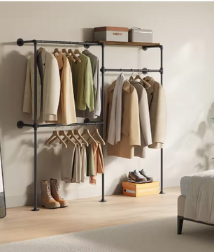 Industrieel Wandrek Kledingkast – Open Wardrobe met Planken & Kledingroede