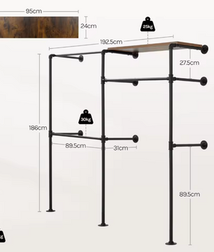 Industrieel Wandrek Kledingkast – Open Wardrobe met Planken & Kledingroede