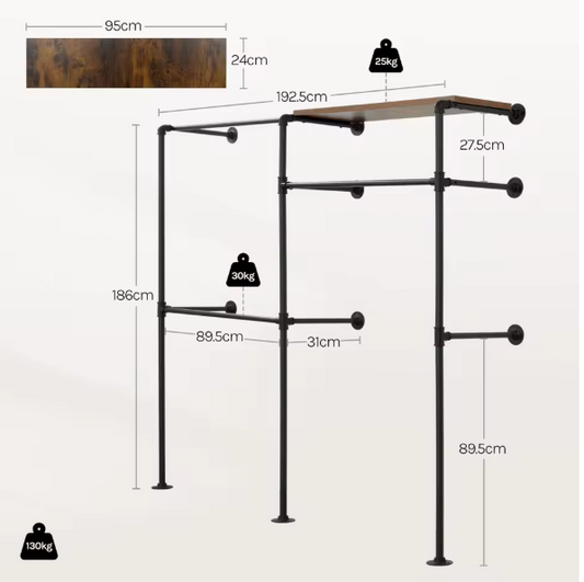 Industrieel Wandrek Kledingkast – Open Wardrobe met Planken & Kledingroede