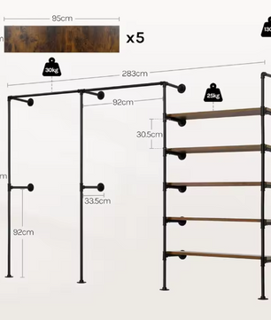 Industrieel Wandrek Kledingkast – Open Wardrobe met Planken & Kledingroede