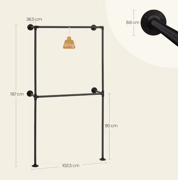Industrieel Wandrek Kledingkast – Open Wardrobe met Planken & Kledingroede