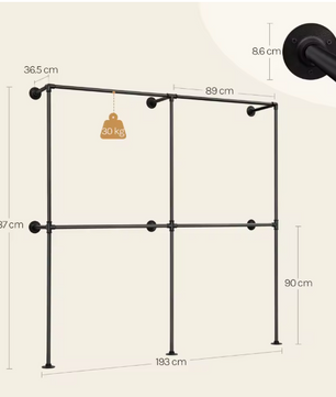 Industrieel Wandrek Kledingkast – Open Wardrobe met Planken & Kledingroede
