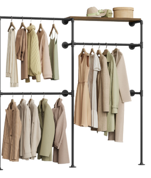 Industrieel Wandrek Kledingkast – Open Wardrobe met Planken & Kledingroede