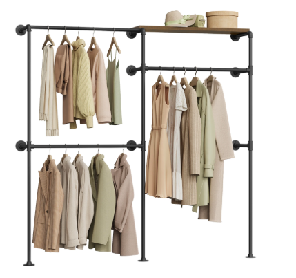 Industrieel Wandrek Kledingkast – Open Wardrobe met Planken & Kledingroede