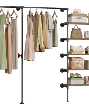 Industrieel Wandrek Kledingkast – Open Wardrobe met Planken & Kledingroede