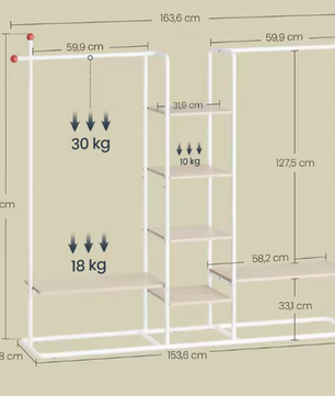 Open Kledingrek met Planken – Industriële Kledingkast 163×34×175 cm