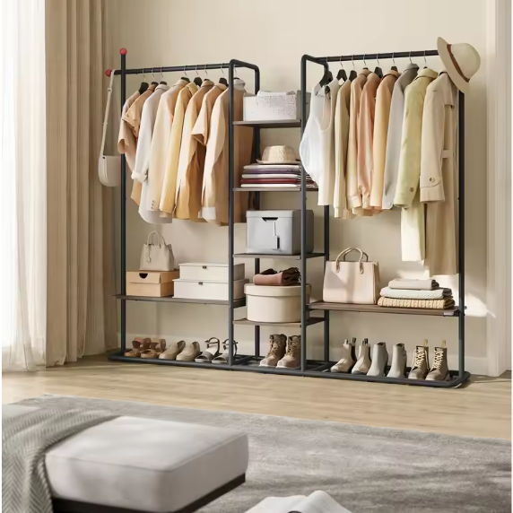 Open Kledingrek met Planken – Industriële Kledingkast 163×34×175 cm