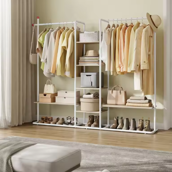 Open Kledingrek met Planken – Industriële Kledingkast 163×34×175 cm